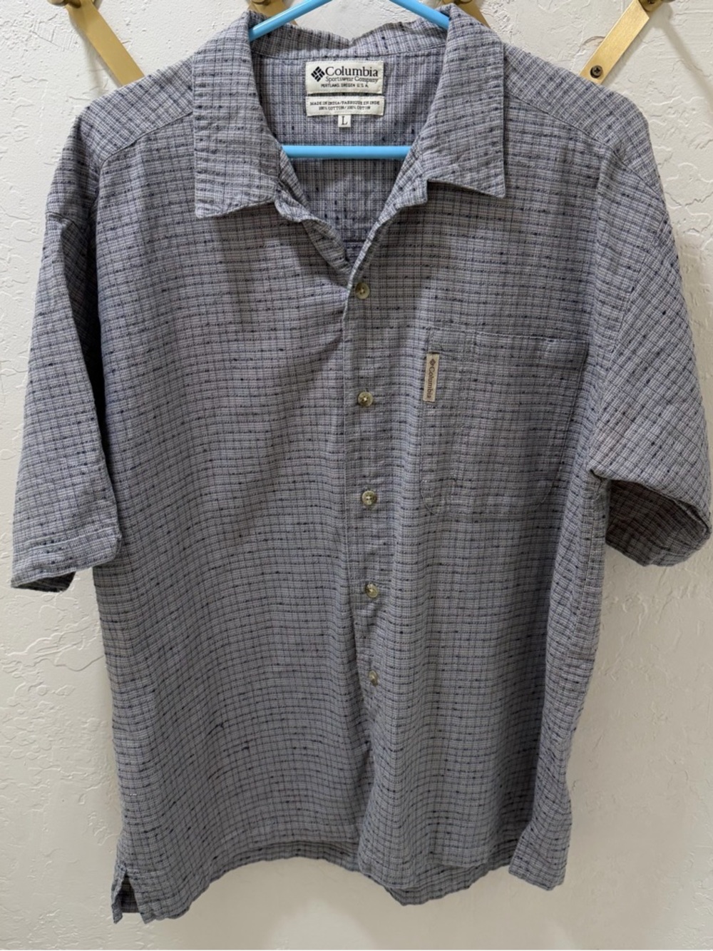 Columbia Short-Sleeve Button-Down Shirt - Light Gray Plaid